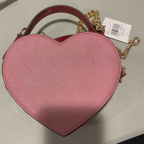 VALENTINES Brand New Coach Crossbody Heart Purse in Colorblock Pink and Red - Picture 2 of 6